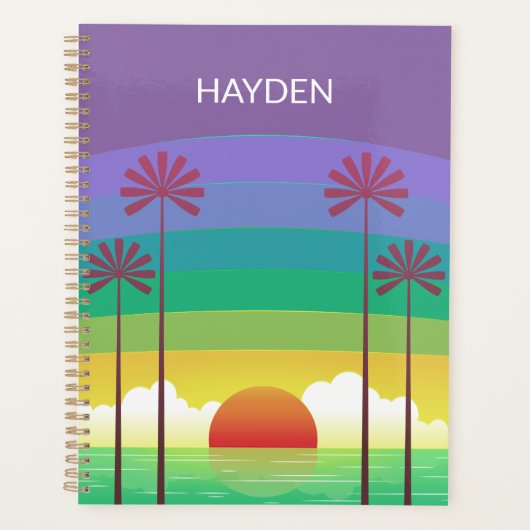 Retro Purple Sunset Palm Trees Art Personalised Planer (Vorderseite)