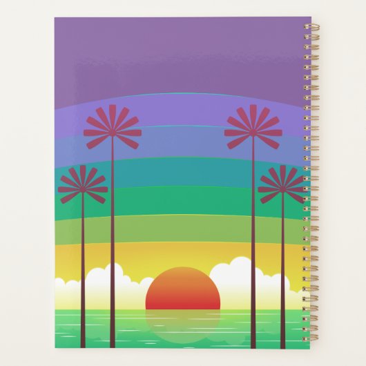 Retro Purple Sunset Palm Trees Art Personalised Planer (Rückseite)