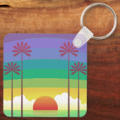 Retro Purple Sunset Palm Trees Art Personalised Schlüsselanhänger (Rückseite)