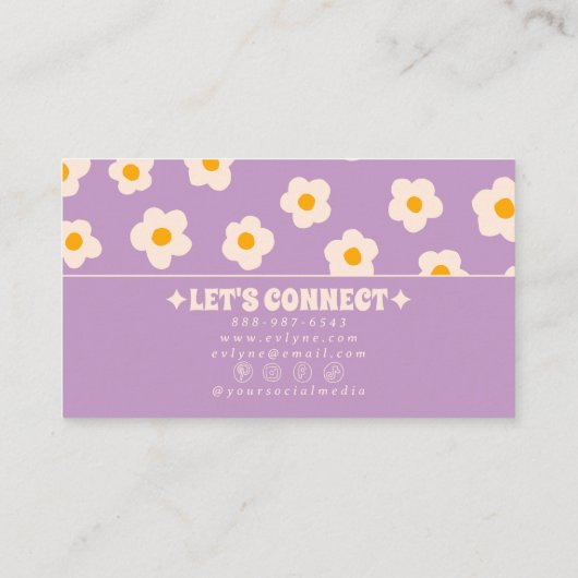 Retro Purple White Groovy Floral Boho Trendy Fun Visitenkarte (Rückseite)