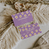 Retro Purple White Groovy Floral Boho Trendy Fun Visitenkarte