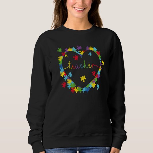 Retro Puzzle Heart Teacher Autism Awareness Men Wo Sweatshirt (Vorderseite)