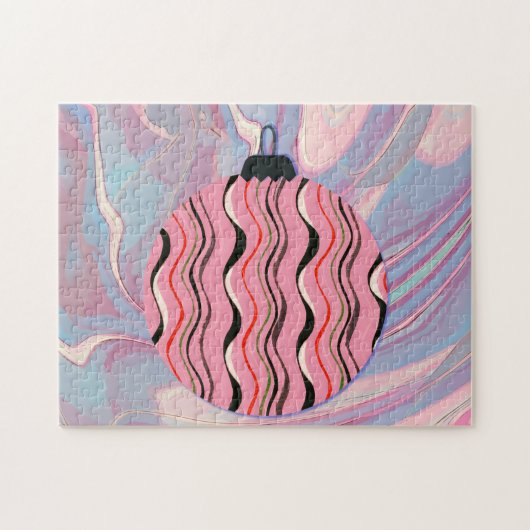 Retro Puzzle hübsch Pink Weihnachtsschmuck (Horizontal)