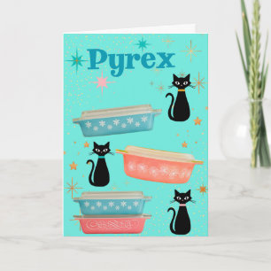 Retro Pyrex und Vintage schwarze Katzen des Mittel Karte