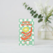 Retro-QR-Code Boho Groovy Karo Floral Gänseblümche Visitenkarte (Stehend Vorderseite)