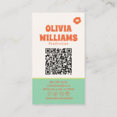 Retro-QR-Code Boho Groovy Karo Floral Gänseblümche Visitenkarte (Rückseite)