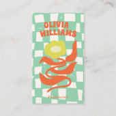 Retro-QR-Code Boho Groovy Karo Floral Gänseblümche Visitenkarte (Vorderseite)