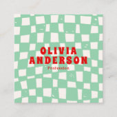 Retro QR Code Groovy Checkered Boho Trendy Unique Quadratische Visitenkarte (Vorderseite)