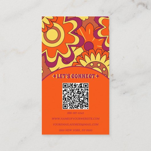 Retro QR Code Groovy Floral Trendy Boho Bold Visitenkarte (Rückseite)