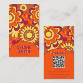 Retro QR Code Groovy Floral Trendy Boho Bold Visitenkarte (Vorne/Hinten)