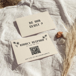 Retro QR Code Hand gezeichnet florale Quirky Hochz RSVP Karte