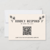 Retro QR Code Hand gezeichnet florale Quirky Hochz RSVP Karte (Vorderseite)