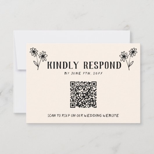 Retro QR Code Hand gezeichnet florale Quirky Hochz RSVP Karte (Vorderseite)