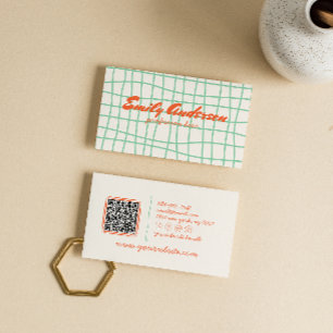 Retro-QR-Code handgeschrieben gezeichnet groovy fe Visitenkarte