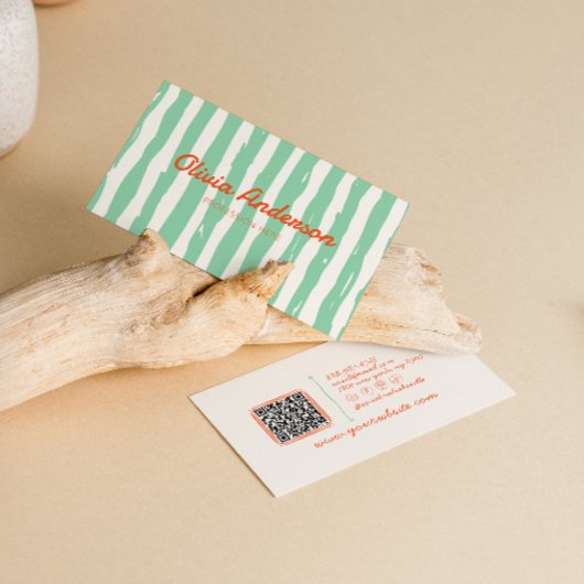 Retro QR Code Handgeschriebener, Gezeichnet gestri Visitenkarte