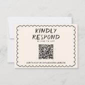 Retro QR Code Handgeschriebener Rahmen Quirky Wedd RSVP Karte (Vorderseite)