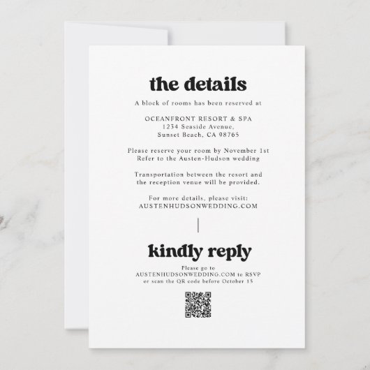 Retro QR Code in einer Hochzeit Einladung (Rückseite)