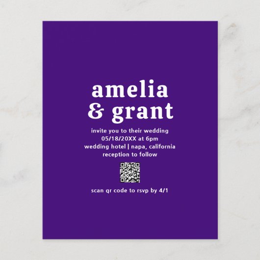 Retro QR Code Lila Budget Einladung Flyer (Vorne)