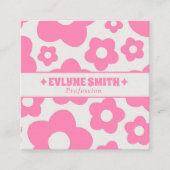 Retro QR Code Pink Groovy Floral Boho Girly Trendy Quadratische Visitenkarte (Vorderseite)