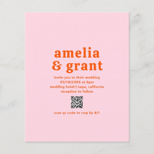 Retro QR Code Rosa Budget Einladung Flyer (Vorne)