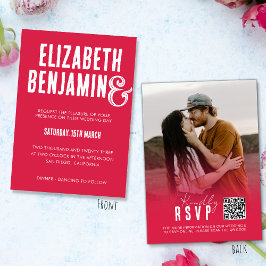Retro QR Code UAWG Foto Magenta Wedding Einladung