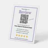 Retro QR Code "verlass uns a review" YELP lila Sockelschild (Vorderseite)