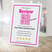 Retro QR Code 'verlass uns a review' YELP pink Sockelschild
