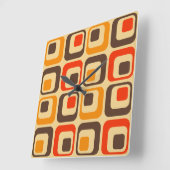 Retro Quadrat-Muster - Rot, Brown u. Orange Quadratische Wanduhr (Winkel)