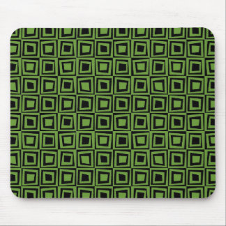 Retro Quadrate - Avocado-Grün auf Schwarzem Mousepad