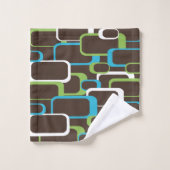 Retro-Quadrate blaues, weißes, braunes Muster Badhandtuch Set (Waschlappen)