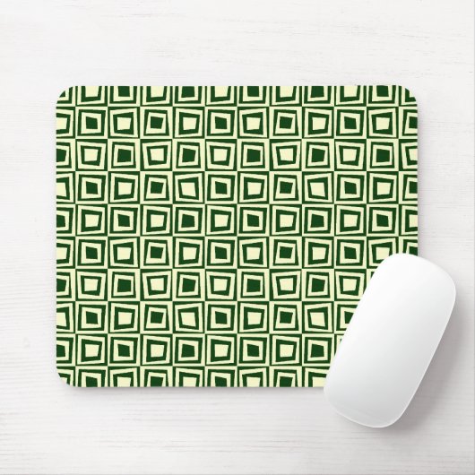 Retro-Quadrate - Creme auf dunkelgrün Mousepad (Mit Mouse)