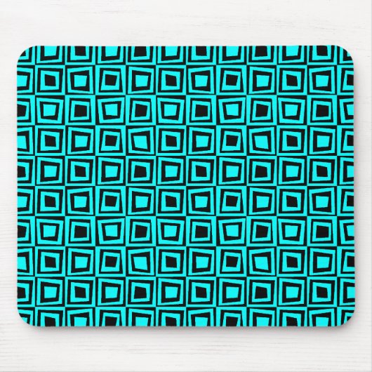 Retro-Quadrate - Cyan und Black Mousepad (Vorne)