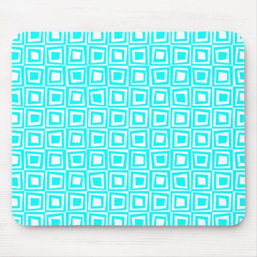 Retro-Quadrate - Cyan und Weiß Mousepad (Vorne)