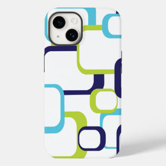 Retro Quadrate Geometrisches Muster Blau Grün Weiß Case-Mate iPhone 14 Hülle
