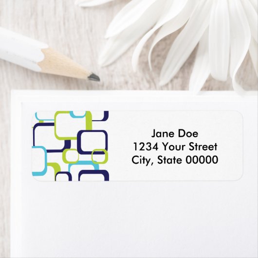 Retro-Quadrate Grün-blaues Muster-Etikett (Insitu)