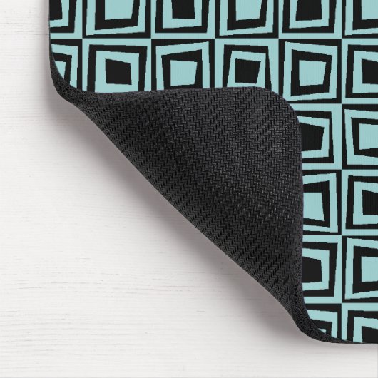 Retro-Quadrate - Hellblau grün auf schwarz Mousepad (Ecke)