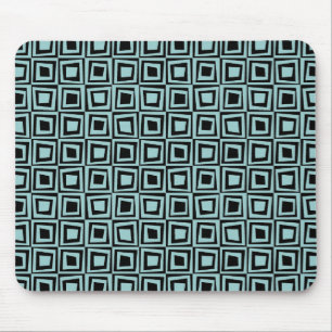 Retro-Quadrate - Hellblau Grün auf Schwarz Mousepad