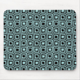 Retro-Quadrate - Hellblau grün auf schwarz Mousepad