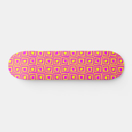 Retro-Quadrate - Magenta auf Gelb Skateboard (Horizontal)