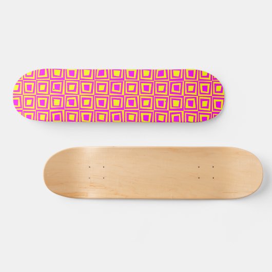 Retro-Quadrate - Magenta auf Gelb Skateboard (Horizontal)