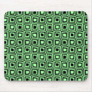 Retro-Quadrate - Minze grün auf schwarz Mousepad