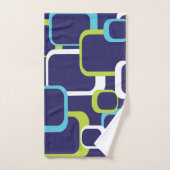 Retro-Quadrate Muster Blau Grün Weiß Badhandtuch Set (Handtuch)