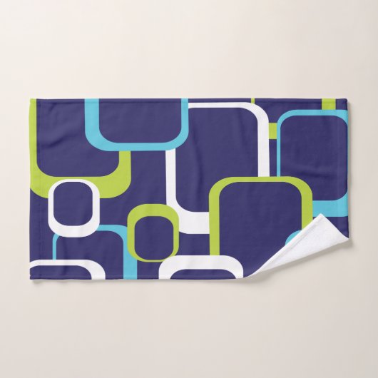 Retro-Quadrate Muster Blau Grün Weiß Badhandtuch Set (Handtuch)