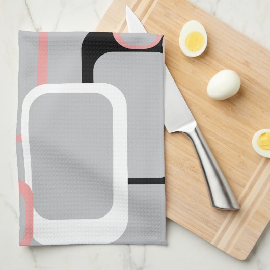 Retro-Quadrate Muster Pink Schwarz-weiß Grau Geschirrtuch (Viertel Falte)