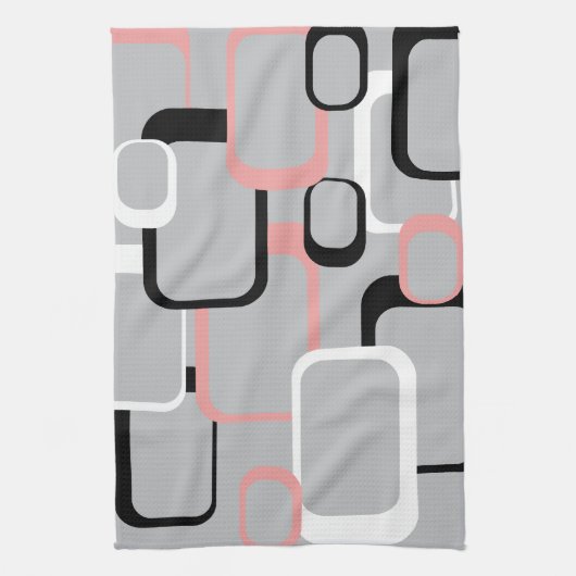 Retro-Quadrate Muster Pink Schwarz-weiß Grau Geschirrtuch (Vertikal)