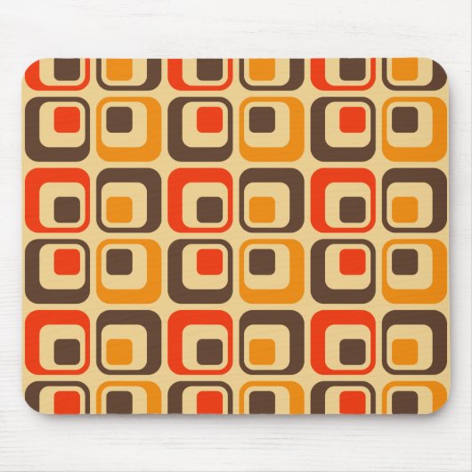 Retro-Quadrate-Muster - Rot, Braun & Orange Mousepad (Vorne)