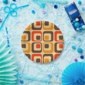 Retro-Quadrate-Muster - Rot, Braun & Orange Pappteller (Party)