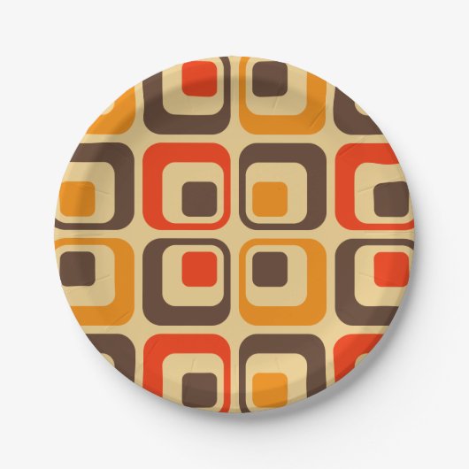 Retro-Quadrate-Muster - Rot, Braun & Orange Pappteller (Vorderseite)