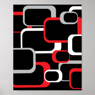 Retro-Quadrate-Muster Rot Grau Weiß Schwarz Poster
