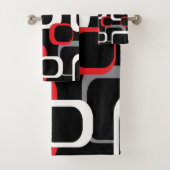 Retro-Quadrate Rot-Grau-Hintergrund Badhandtuch Set (Insitu)
